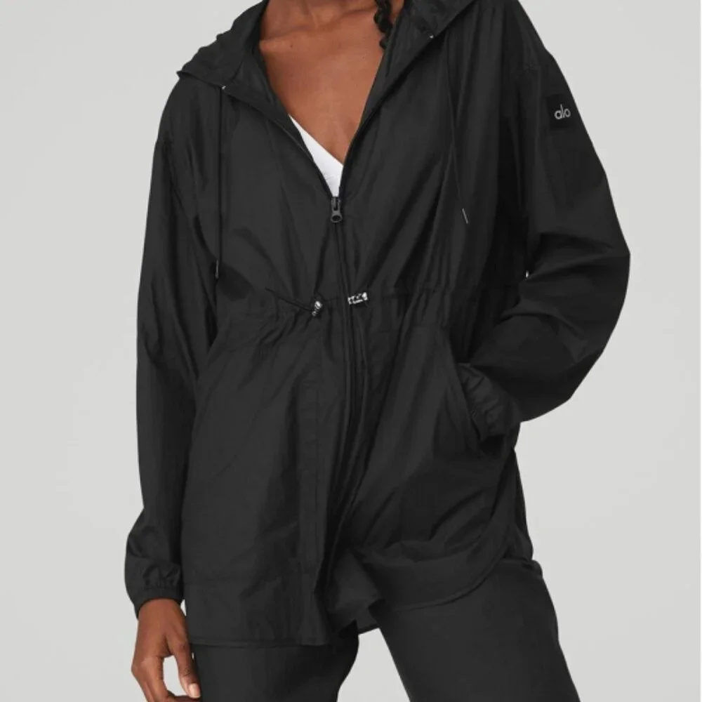 NEW Alo Cloud Nine Jacket Black Lightweight Hooded Hood Long Hoodie Windbreaker - Picture 4 of 10